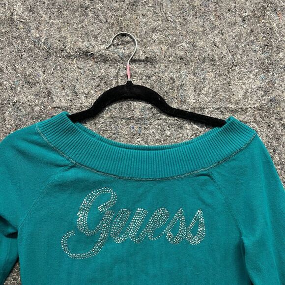 Guess Sweater Women M Blue Long Sleeve Diamonds Comfort Casual - Picture 4 of 10